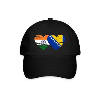 Indien Bosnien Flagge Herz used - Baseballkappe - Schwarz/Schwarz - Vorne
