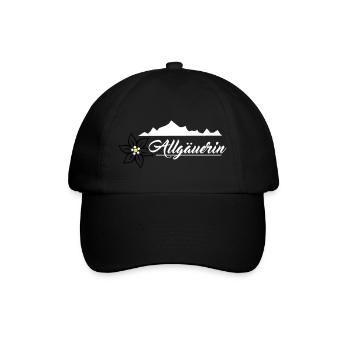 Allgäuerin - Bergkette & Edelweiss Design Weiß - Baseballkappe - Schwarz/Schwarz - Vorne