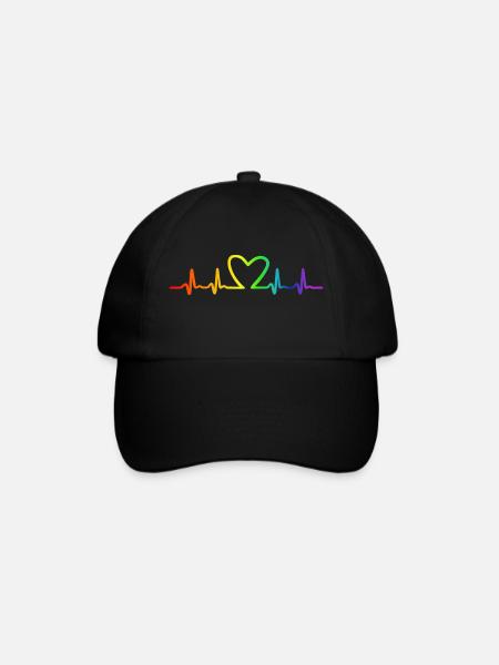 LGBT Regenbogen Herzschlag - Baseballkappe - Schwarz/Schwarz