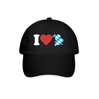 J’aime la Bavière | Cœur avec carte bleu-blanc - Casquette classique - noir/noir - Devant