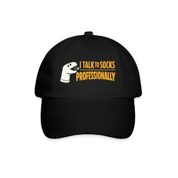 Mit Socken reden | Sockenpuppe Humor - Baseballkappe - Schwarz/Schwarz - Vorne