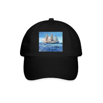 Gorch Fock Segelschiff auf stürmischem Meer - Baseballkappe - Schwarz/Schwarz - Vorne