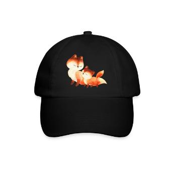 Two Cuddly Foxes Watercolor Painting - Baseball Cap - black/black - Front