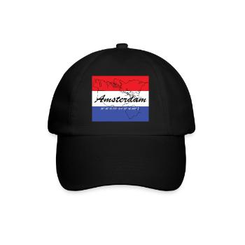 Amsterdam - Niederlandes Hauptstadt, GPS, Flagge - Baseballkappe - Schwarz/Schwarz - Vorne