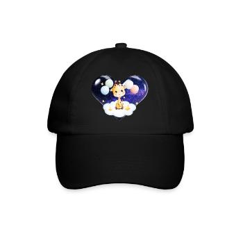 Baby giraffe with cloud stars balloons and heart - Baseball Cap - black/black - Front