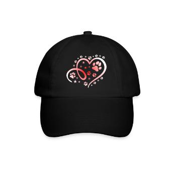 Herz mit Pfötchen und Sternen - Baseballkappe - Schwarz/Schwarz - Vorne
