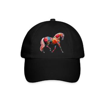 Pferd mit Blumen geschmückt - Baseballkappe - Schwarz/Schwarz - Vorne