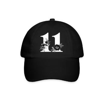Nummer 11 Schwarze Blumen -11. Geburtstag Blumen - Baseballkappe - Schwarz/Schwarz - Vorne
