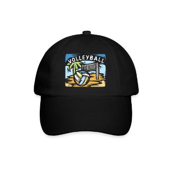 Volleyball illustration with beach volleyball palm tree - Baseball Cap - black/black - Front