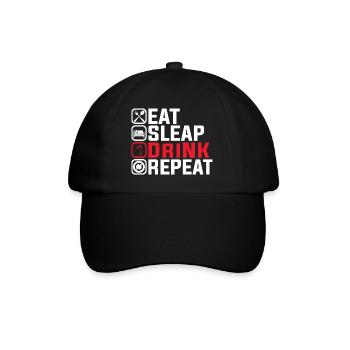 Eat Sleep Drink Repeat – Lustiges Party Design - Baseballkappe - Schwarz/Schwarz - Vorne