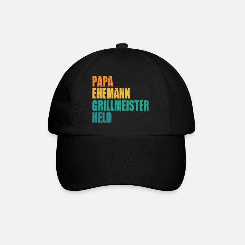 Papa Ehemann Grillmeister Held - Baseballkappe - Schwarz/Schwarz