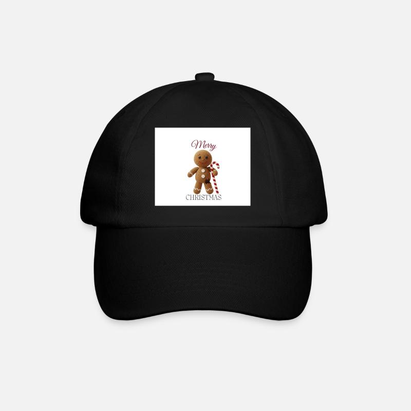 Gingerbread man with candy cane - Baseball Cap - black/black