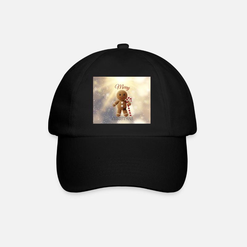Gingerbread Man with Candy Cane Christmas - Baseball Cap - black/black