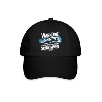  Warnung Könnte Stundenlang Über Schwimmen Reden - Baseballkappe - Schwarz/Schwarz - Vorne