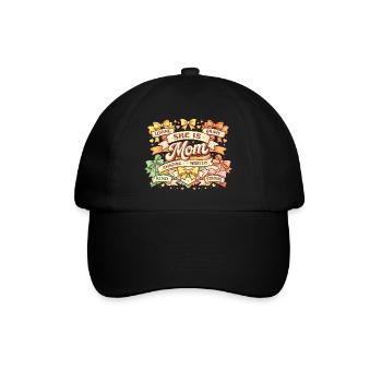 She Is Mom Retro Ribbons & Bows | Mom Gift - Baseball Cap - black/black - Front