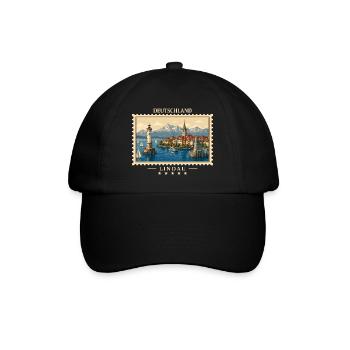 Deutschland Lindau Vintage Reisemarke - Baseballkappe - Schwarz/Schwarz - Vorne