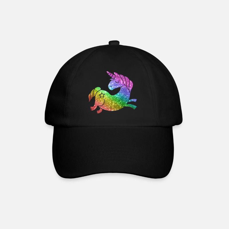 Regenbogen Glitzer Einhorn - Unicorn - Baseballkappe - Schwarz/Schwarz