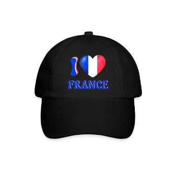 Ich liebe Frankreich Blau Weiß Rot Flagge Herz - Baseballkappe - Schwarz/Schwarz - Vorne
