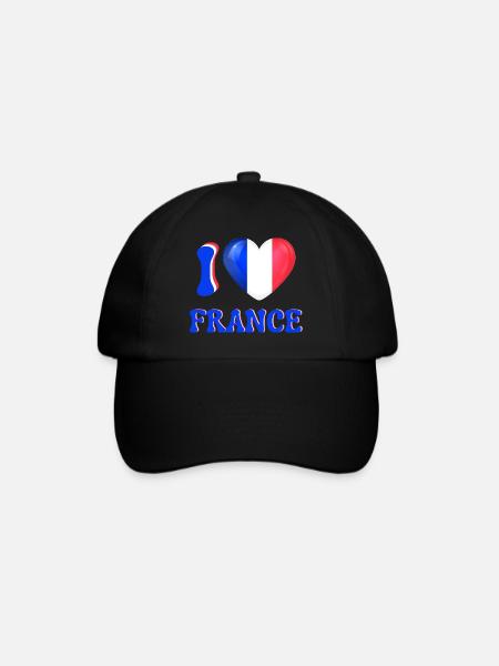 I love France Blue White Red Flag Heart - Baseball Cap - black/black