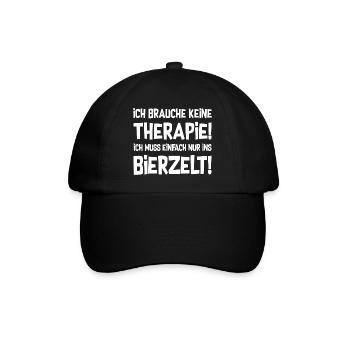 Therapie? Bierzelt! - Outfit Party Volksfest - Baseballkappe - Schwarz/Schwarz - Vorne