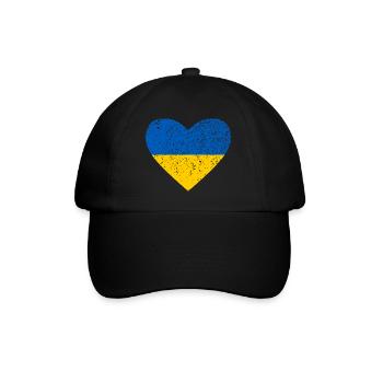 Ukraine, blau-gelbes Herz - Baseballkappe - Schwarz/Schwarz - Vorne
