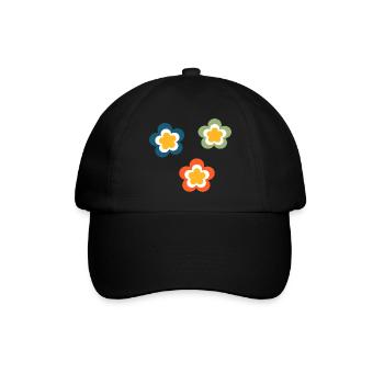 70s Flower Pattern Retro Hippie Festival - Baseball Cap - black/black - Front