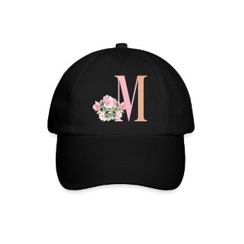 Lettre M avec fleurs - Casquette classique - noir/noir - Devant