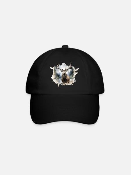 Watercolor deer in the forest - Baseball Cap - black/black