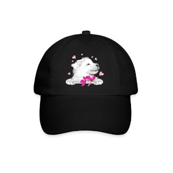 Glücklicher Schweizer Schäferhund mit Blumen und Herzen - Baseballkappe - Schwarz/Schwarz - Vorne