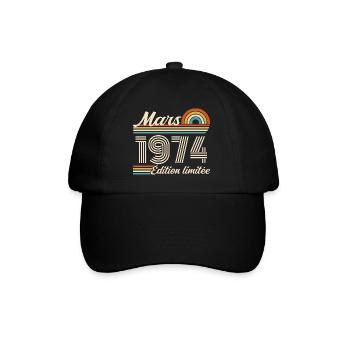 52. Geburtstagsgeschenk – Geboren im März 1974 - Baseballkappe - Schwarz/Schwarz - Vorne