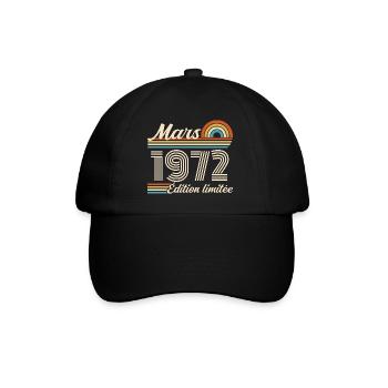 54. Geburtstagsgeschenk – Geboren im März 1972 - Baseballkappe - Schwarz/Schwarz - Vorne