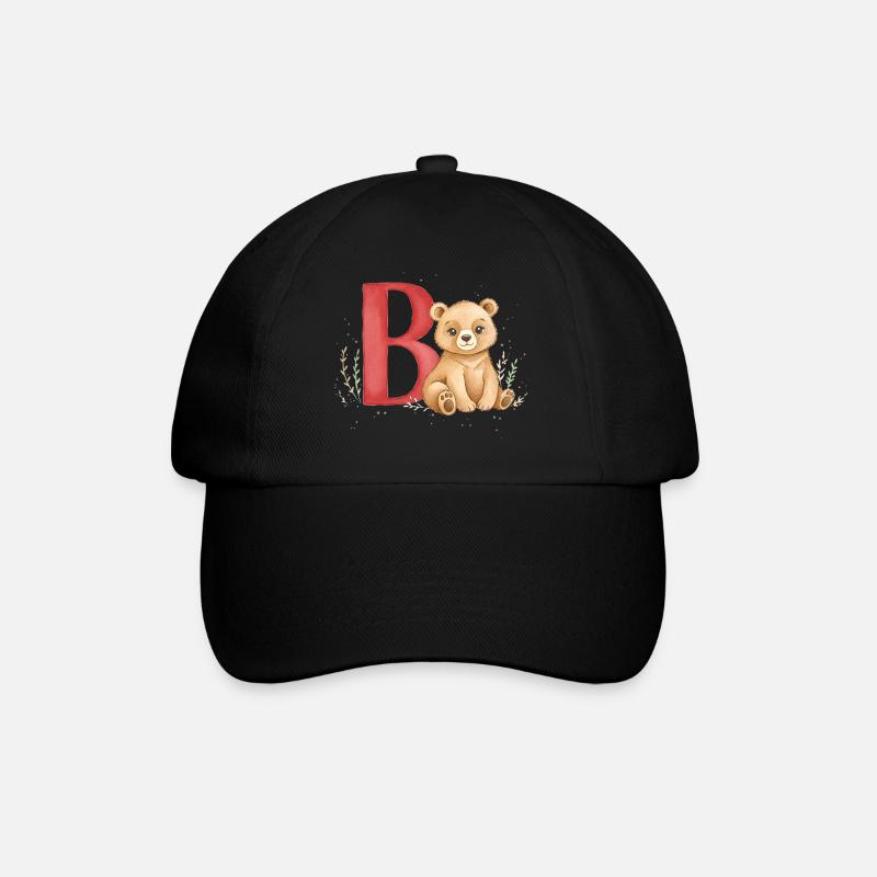 Bär und Buchstabe B Kindermotiv - Baseballkappe - Schwarz/Schwarz
