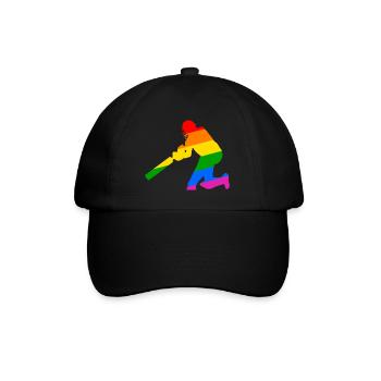 Cricket Spieler mit Regenbogen Geschenkidee - Baseballkappe - Schwarz/Schwarz - Vorne