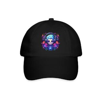 Synthwave Roboter Girl Design - Baseballkappe - Schwarz/Schwarz - Vorne