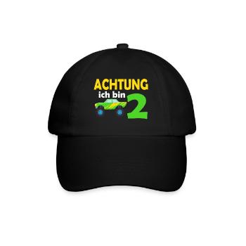 2. Geburtstag Achtung ich bin 2 - Baseballkappe - Schwarz/Schwarz - Vorne