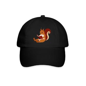 Squirrel Reads Book Illustration Gift - Baseball Cap - black/black - Front