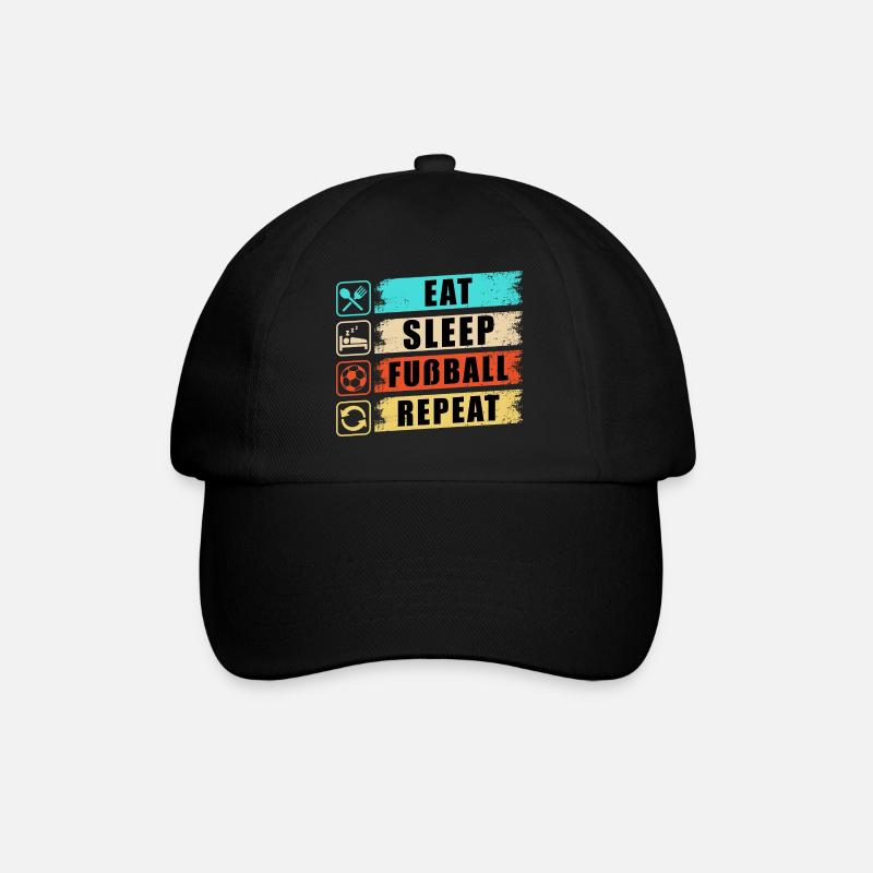 Eat Sleep Fußball Repeat - Baseballkappe - Schwarz/Schwarz