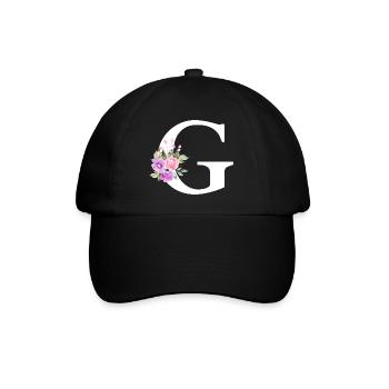Lila Blumenbuchstabe g - Baseballkappe - Schwarz/Schwarz - Vorne