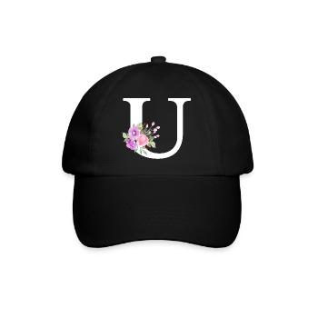 Lila Blumenbuchstabe u - Baseballkappe - Schwarz/Schwarz - Vorne