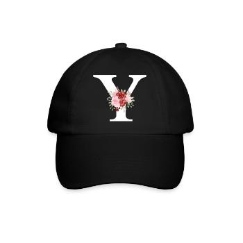 Red Floral Y Letter - Baseball Cap - black/black - Front