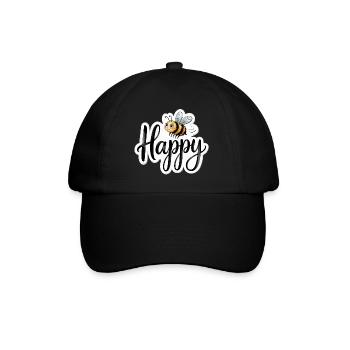 Biene mit Glücksspruch im Handlettering be happy - Baseballkappe - Schwarz/Schwarz - Vorne