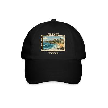 Frankreich Biarritz Vintage Reisemarke - Baseballkappe - Schwarz/Schwarz - Vorne