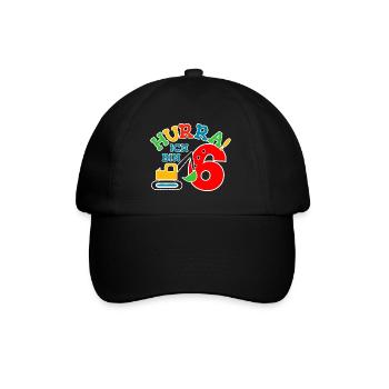 6. Geburstag Bagger - Baseballkappe - Schwarz/Schwarz - Vorne