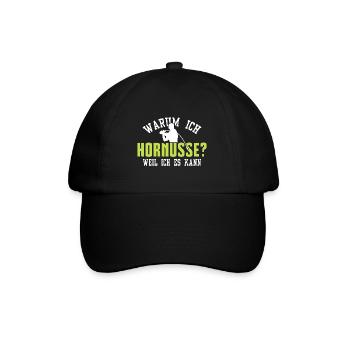 Warum ich Hornusse - Baseballkappe - Schwarz/Schwarz - Vorne