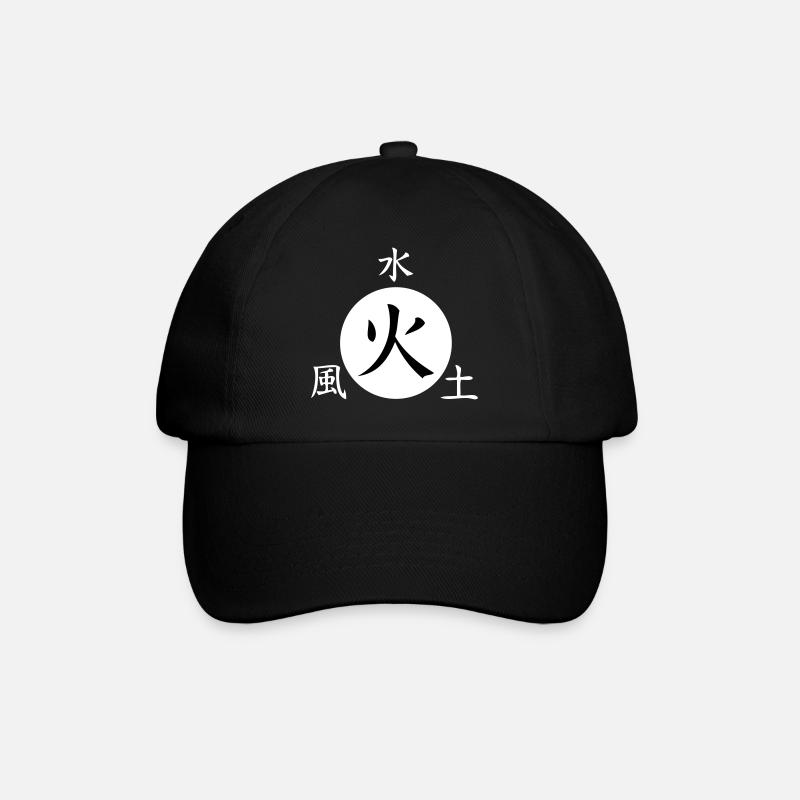 Japanischen Schriftzeichen Feuer Erde Wasser Wind - Baseballkappe - Schwarz/Schwarz