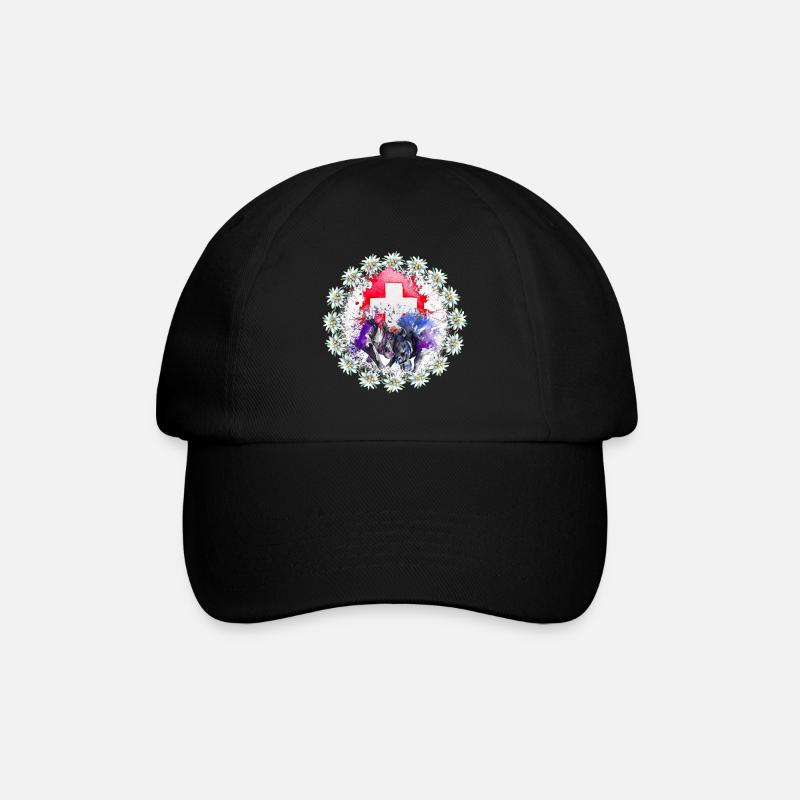 Vache d'hérens avec drapeau suisse et edelweiss - Casquette classique - noir/noir