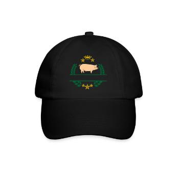 Cochon en couronne de laurier vert avec couronne jaune d’or - Casquette classique - noir/noir - Devant