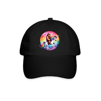Orang-Utan auf Regenbogen-Einhorn - Baseballkappe - Schwarz/Schwarz - Vorne