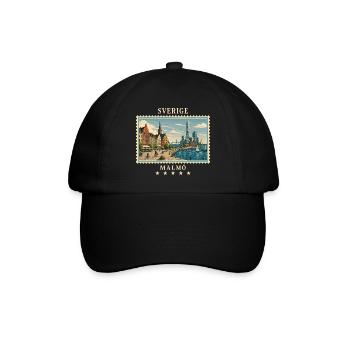 Schweden Malmö Vintage Reisemarke - Baseballkappe - Schwarz/Schwarz - Vorne