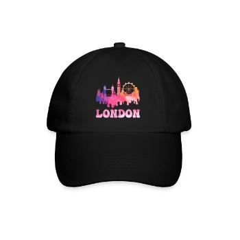London England UK Stadt Skyline Splash Bunt - Baseballkappe - Schwarz/Schwarz - Vorne